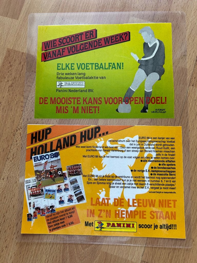 Panini stickera reclame a4 geplastificeerd 1988, Ophalen of Verzenden, Nieuw, Sticker