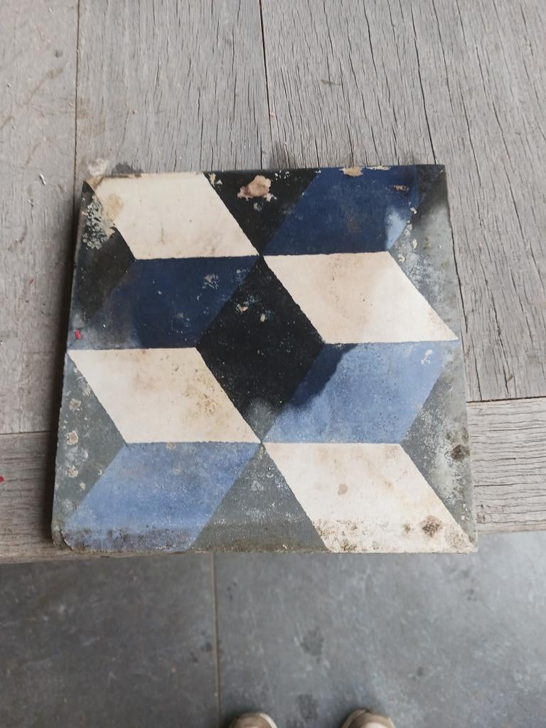 Vintage decoratieve tegel met geometrisch patroon, Gebruikt, Keramiek, Overige typen, Minder dan 20 cm