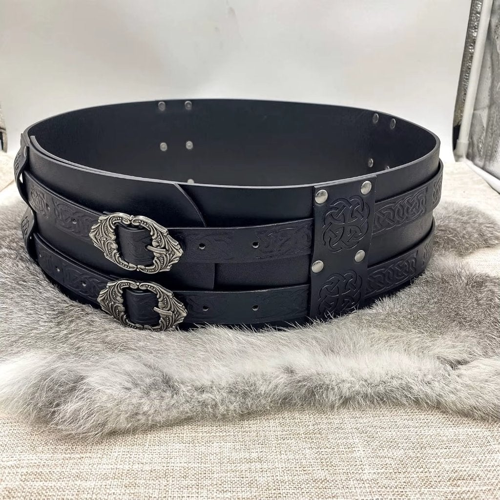 Dubbele zwarte heren riem (viking piraat middeleeuwse), Kleding | Heren, Riemen en Ceinturen, Nieuw, Riem of Ceintuur, 115 cm of meer