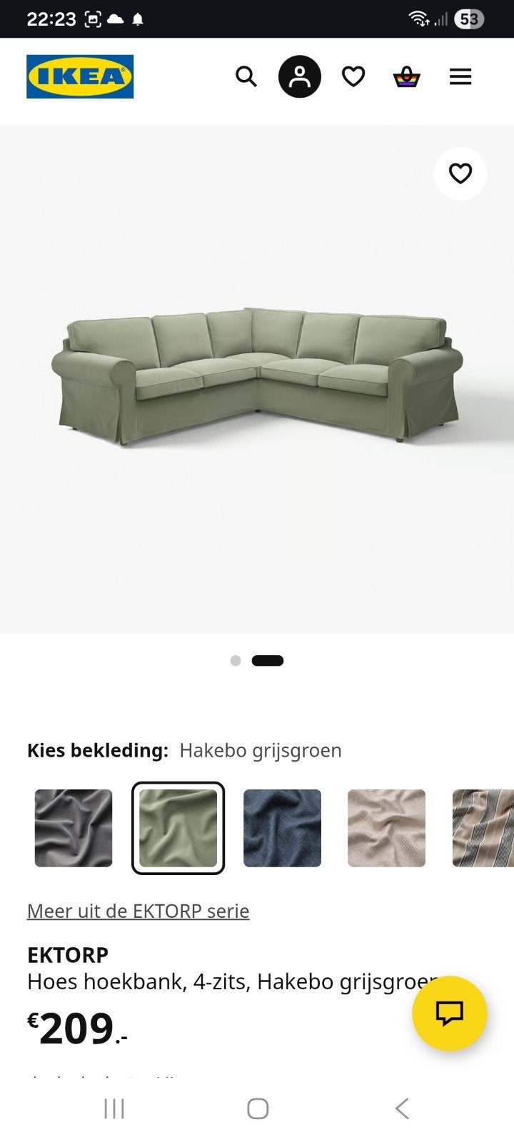 IKEA Ektorp hoes hoekbank Hakkebe grijsgroen, Huis en Inrichting, Banken | Bankstellen, 250 tot 300 cm, Modern, Scandinavisch