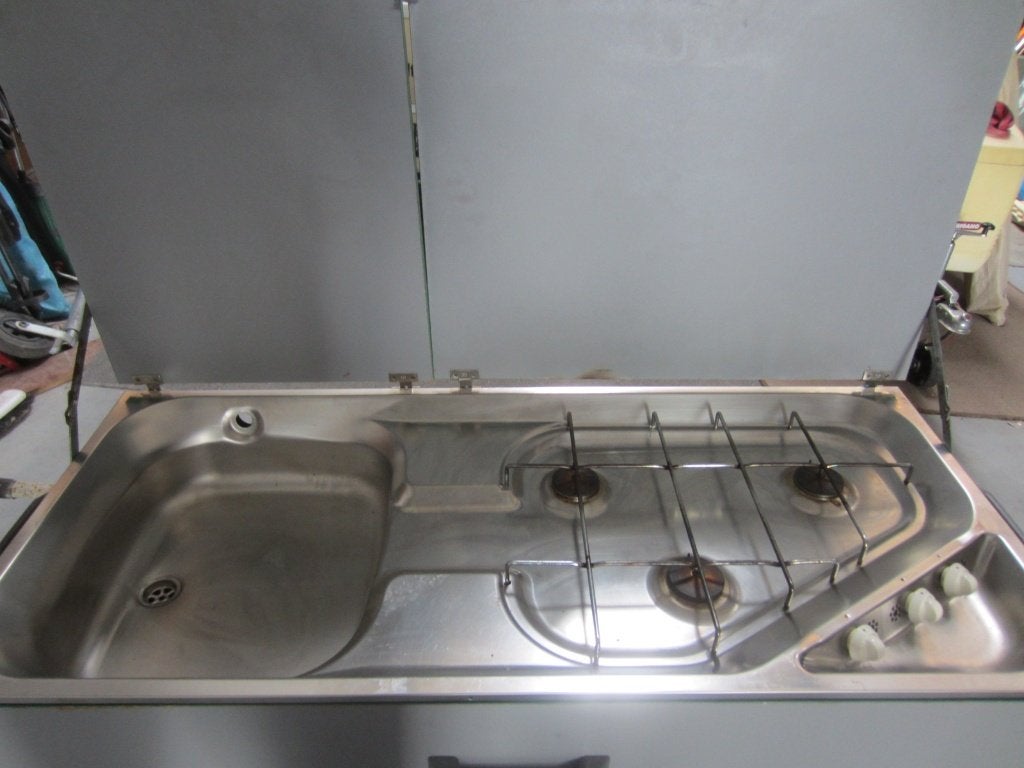 3 pits gasstel met spoelbak, Caravans en Kamperen, Camper-accessoires, Ophalen, Gebruikt