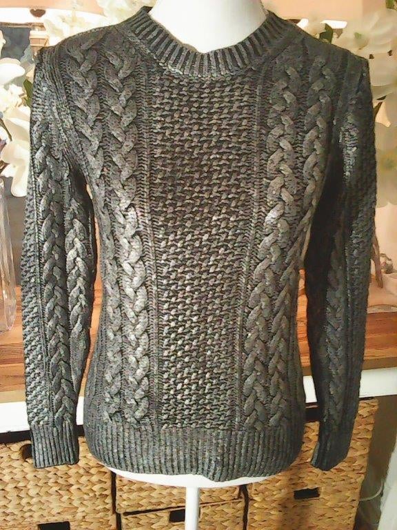 Chique, coated Zilver-Zwarte kabel-trui Michael Kors, S/36, Verzenden, Zo goed als nieuw, Maat 36 (S), Zwart