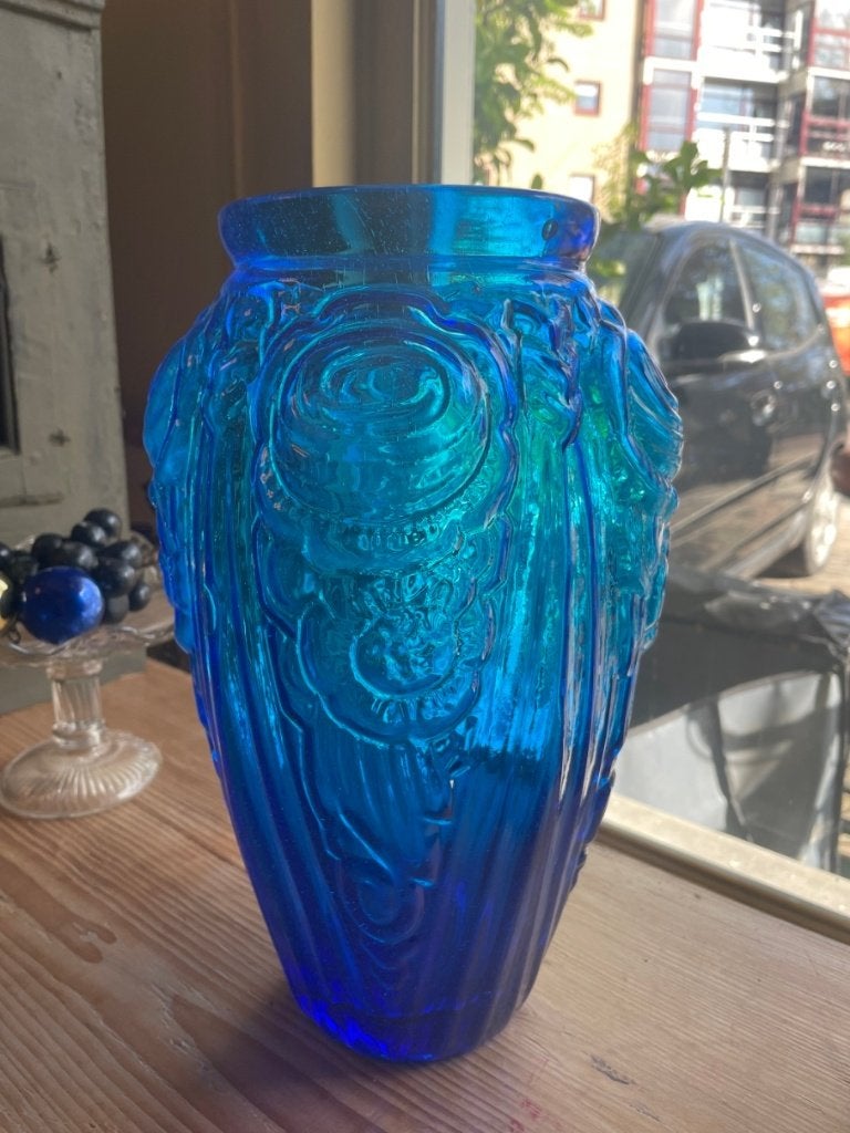 Kobalt Blauwe Vaas Vasa art deco 1930 Frans, Ophalen of Verzenden