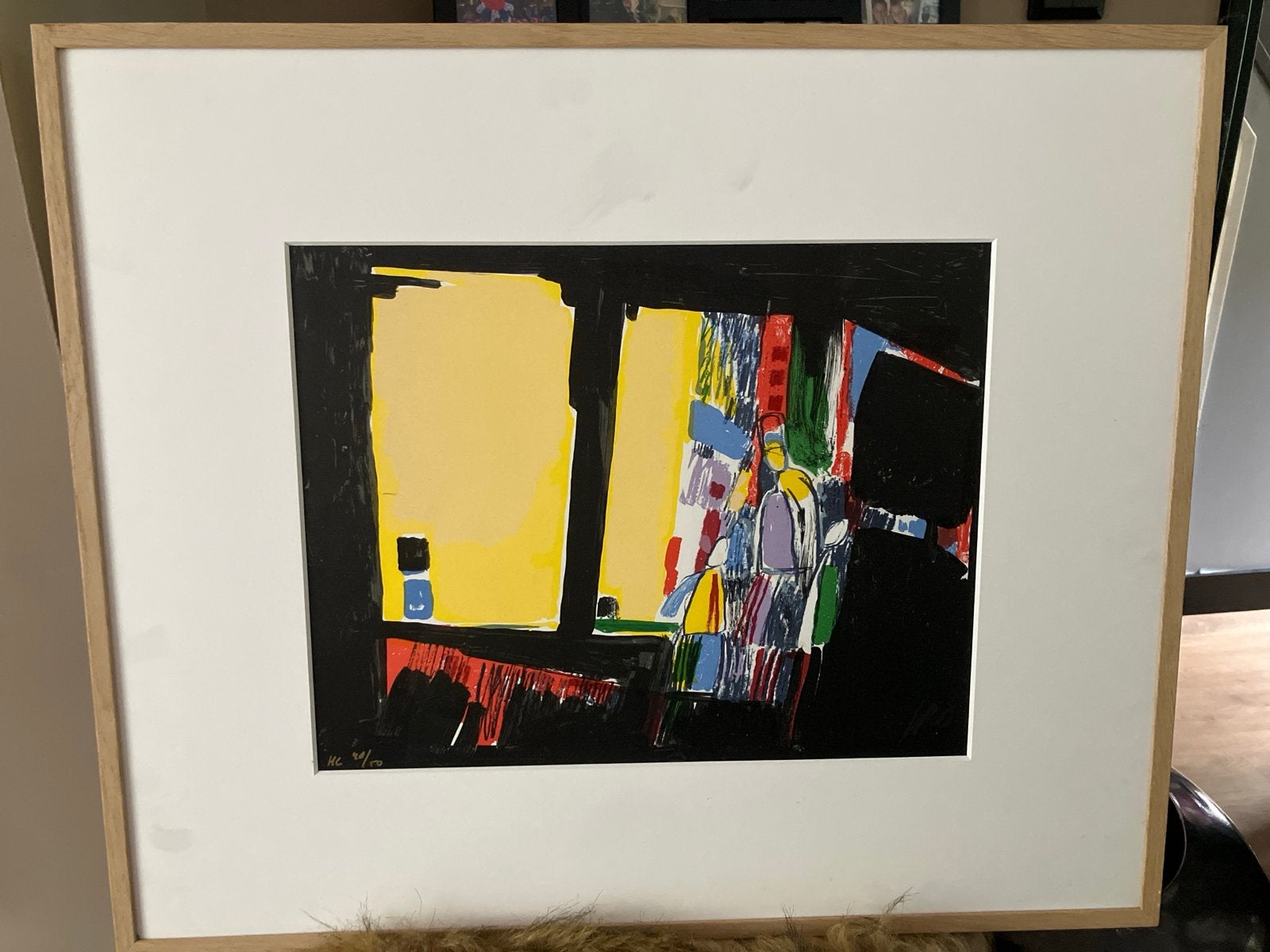 Abstracte zeefdruk met levendige kleuren, gesigneerd, Ophalen