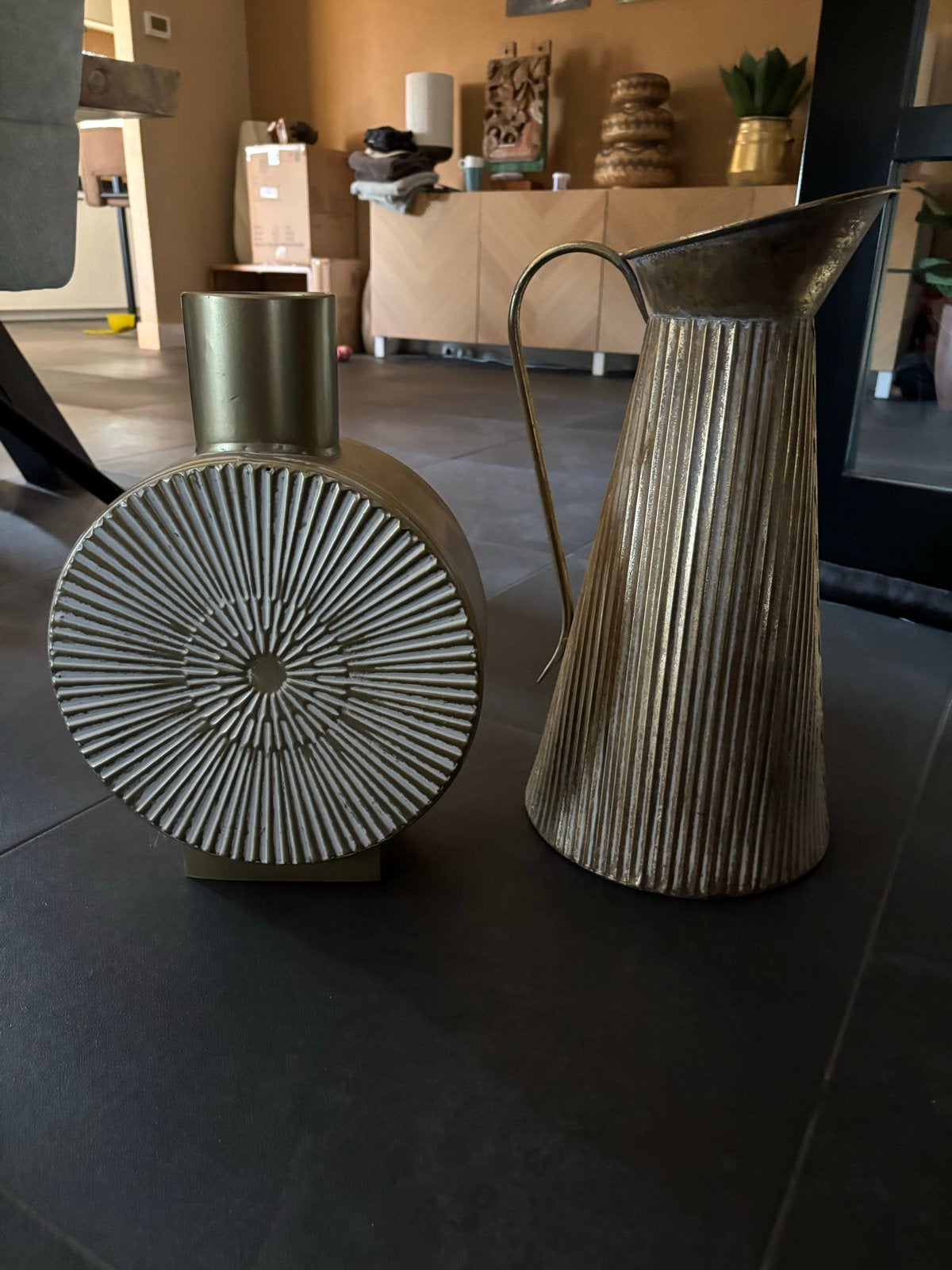 Set van 2 ijzeren vazen, goudkleurig, ca. 50 cm hoog, Huis en Inrichting, Woonaccessoires | Vazen, Ophalen, Zo goed als nieuw