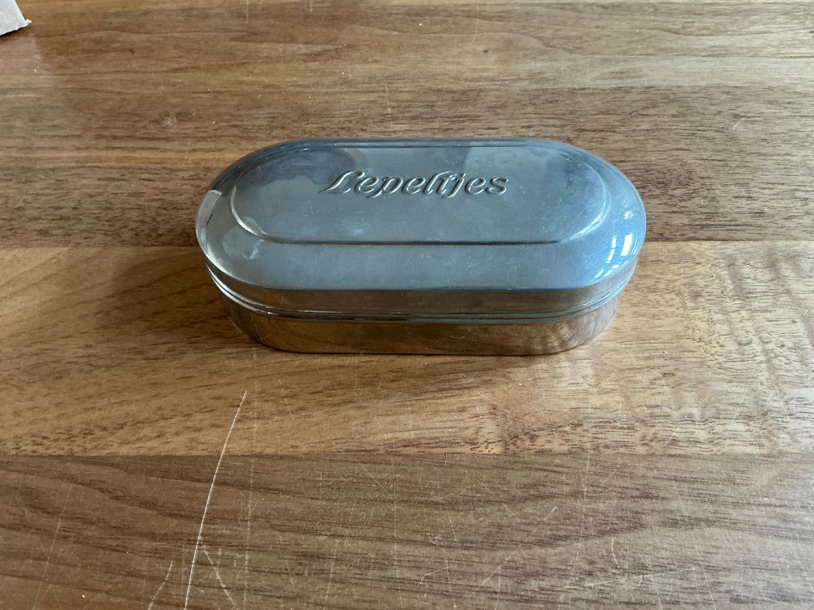 Chroom lepeldoosje - blikje voor lepeltjes, Ophalen of Verzenden