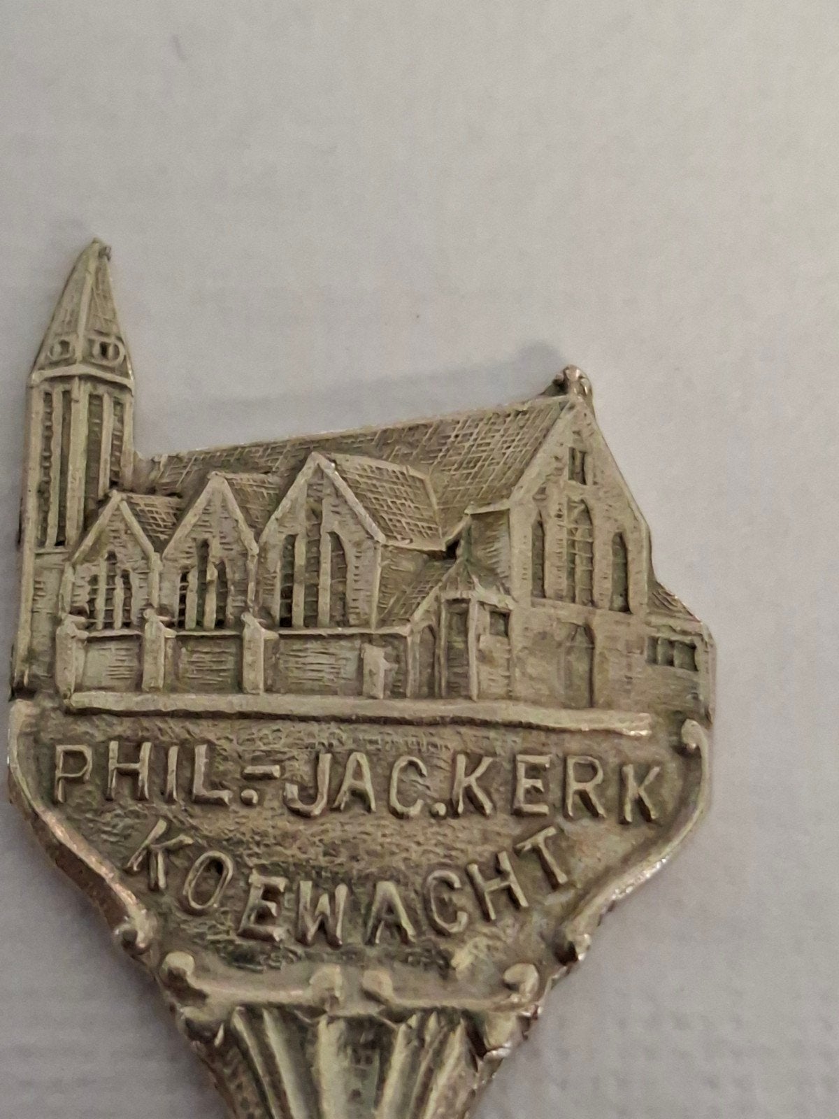 Verzilverde theelepel met Phil-Jac.Kerk Koewacht, Ophalen of Verzenden