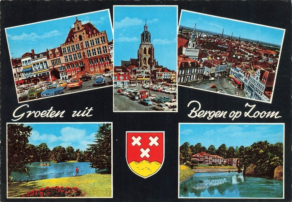 Groeten uit Bergen op Zoom, Verzamelen, Ansichtkaarten | Nederland, Ophalen of Verzenden, 1960 tot 1980, Ongelopen, Noord-Brabant