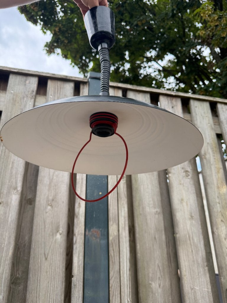 Vintage zwarte hanglamp met trekveer, Ophalen, Gebruikt, Vintage, E27 (groot)