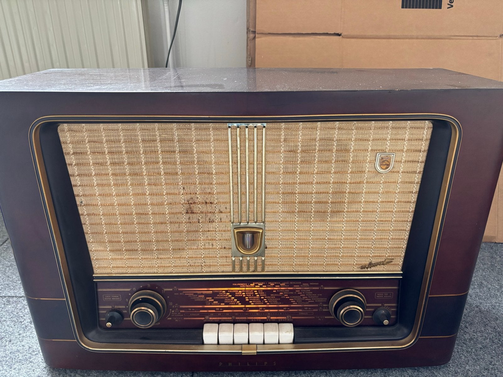 Vintage Philips Buizenradio - Jaren '50, Audio, Tv en Foto, Ophalen, Gebruikt, Radio