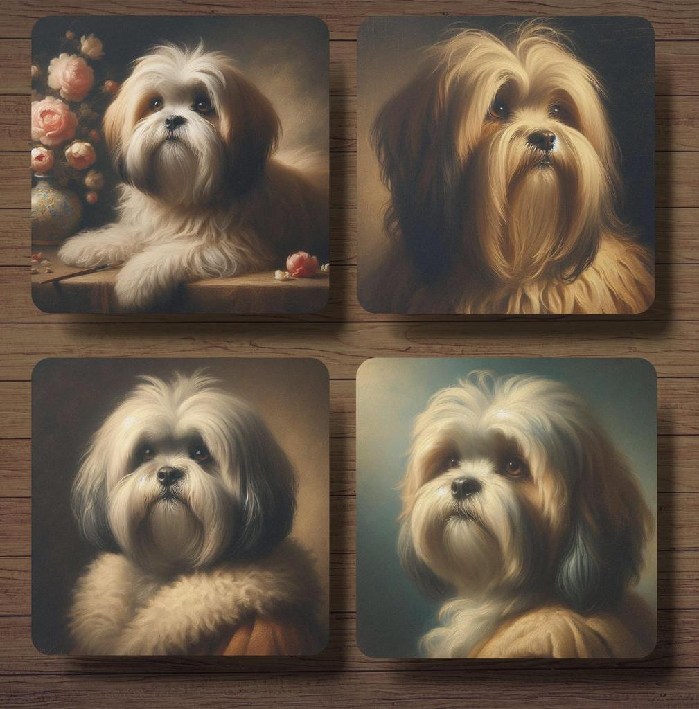 Lhasa Apso Rembrandt stijl onderzetters met houder, Huis en Inrichting, Woonaccessoires | Onderzetters, Nieuw, Glas of Kopje, Ophalen of Verzenden