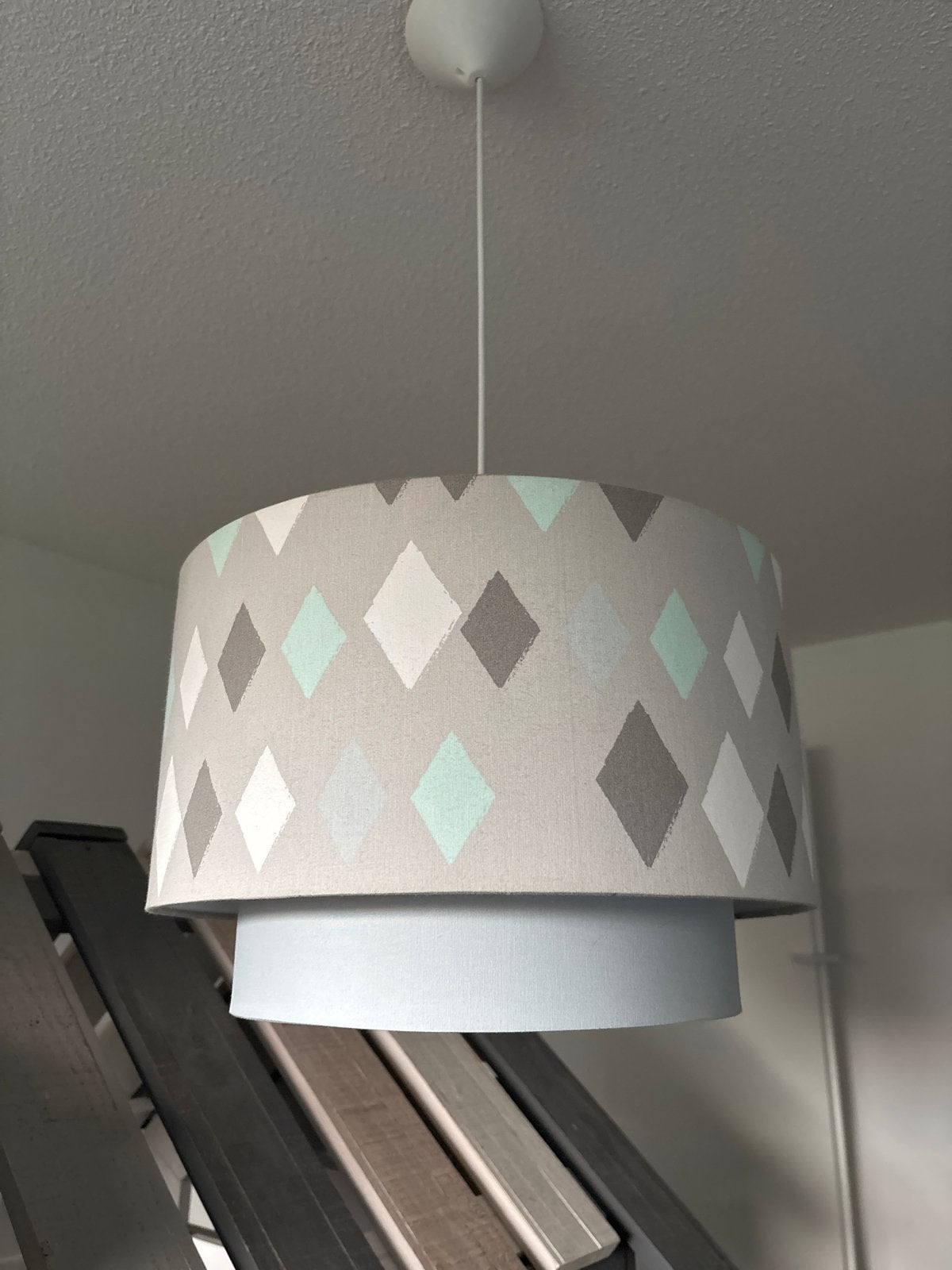 KidsDepot Hanglamp met ruitpatroon - Grijs/Mintgroen, Ophalen of Verzenden, Zo goed als nieuw, Textiel, E27 (groot)
