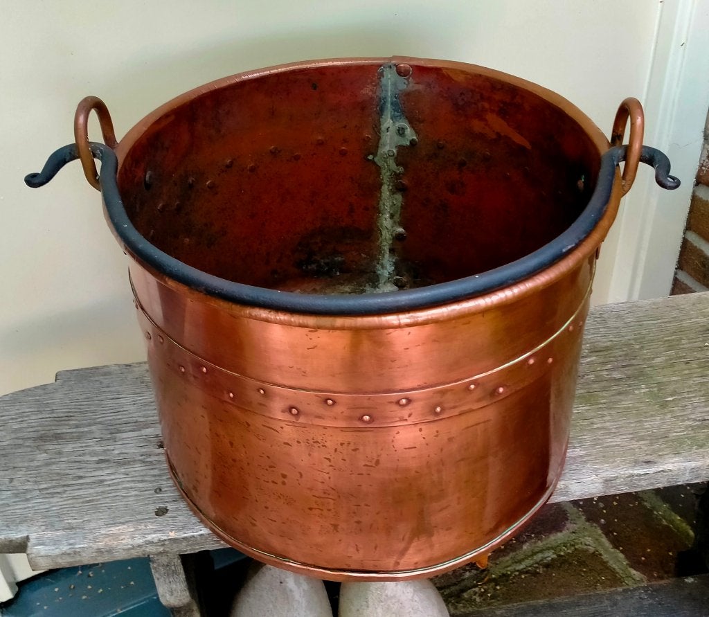 Antiek Koperen Ketel Pot - Plantenbak Bloempot Haardhoutbak, Antiek en Kunst, Ophalen of Verzenden
