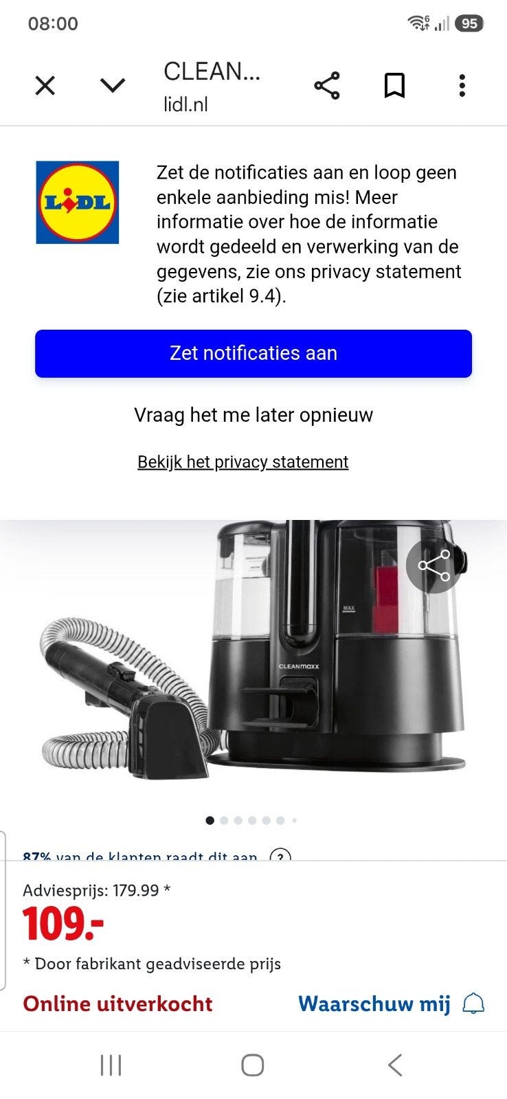 Cleanmaxx Waterstofzuiger - Zwart, Witgoed en Apparatuur, Ophalen of Verzenden, Zo goed als nieuw, Waterstofzuiger, Reservoir
