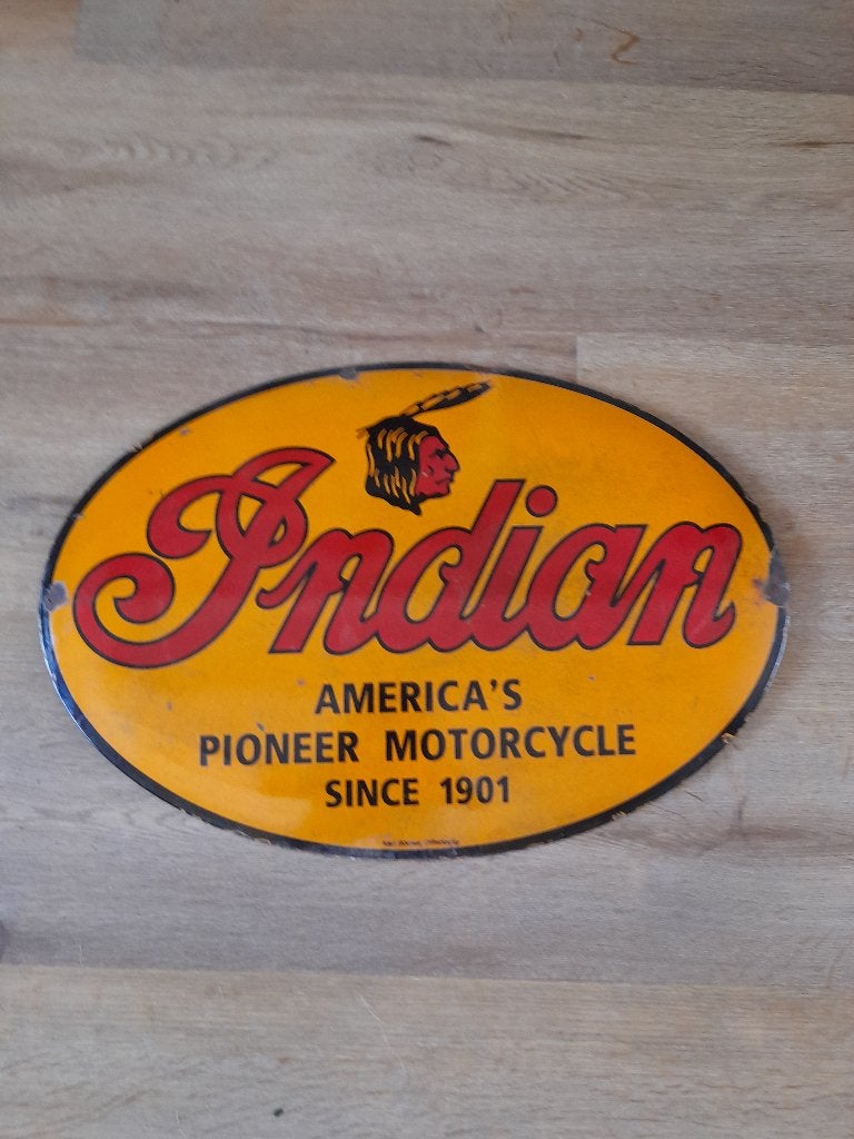 oud emaille wandbord indian motorcycles, Ophalen of Verzenden, Gebruikt, Reclamebord