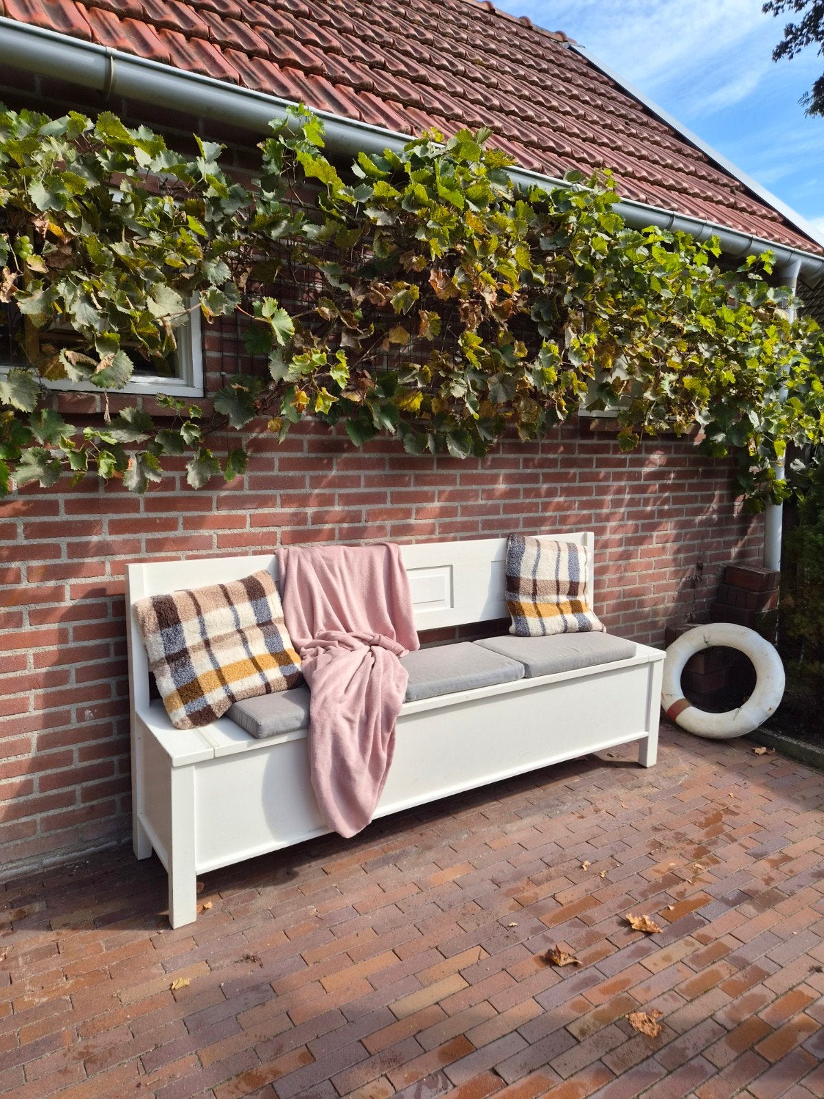 Witte houten bank met opbergruimte - 196 cm lang, Ophalen, Gebruikt, Minder dan 75 cm, 150 tot 200 cm