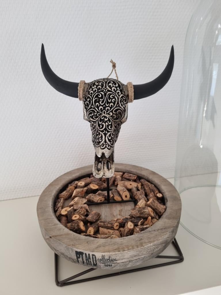 Stolp met decoratieve dierenschedel, Ophalen, Vintage, Gebruikt, Meerkleurig