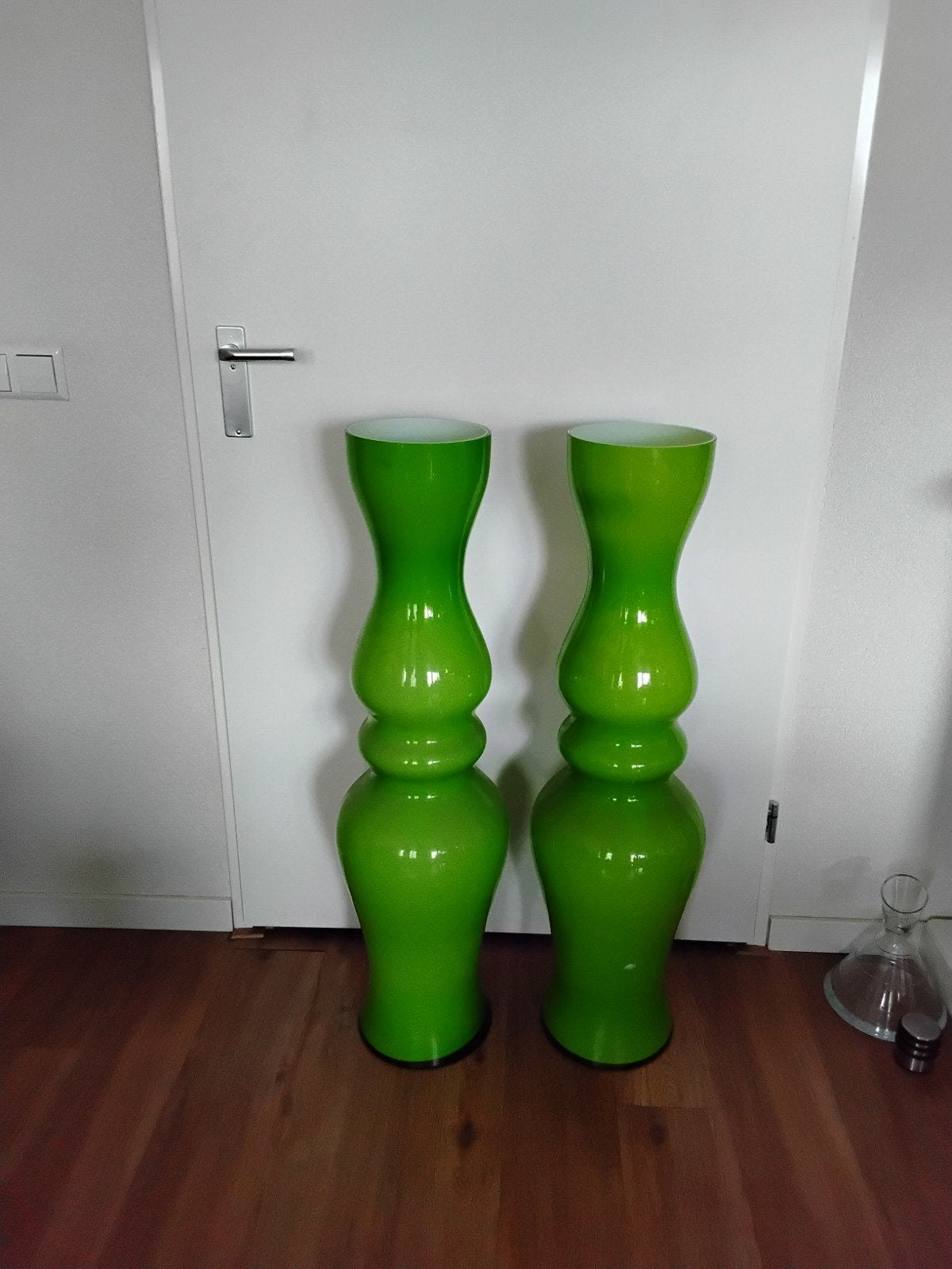 Set van 2 Grote Groene Glazen Vazen - Decoratief 100cm hoog, Ophalen, Met patroon/structuur, Groen, Glas