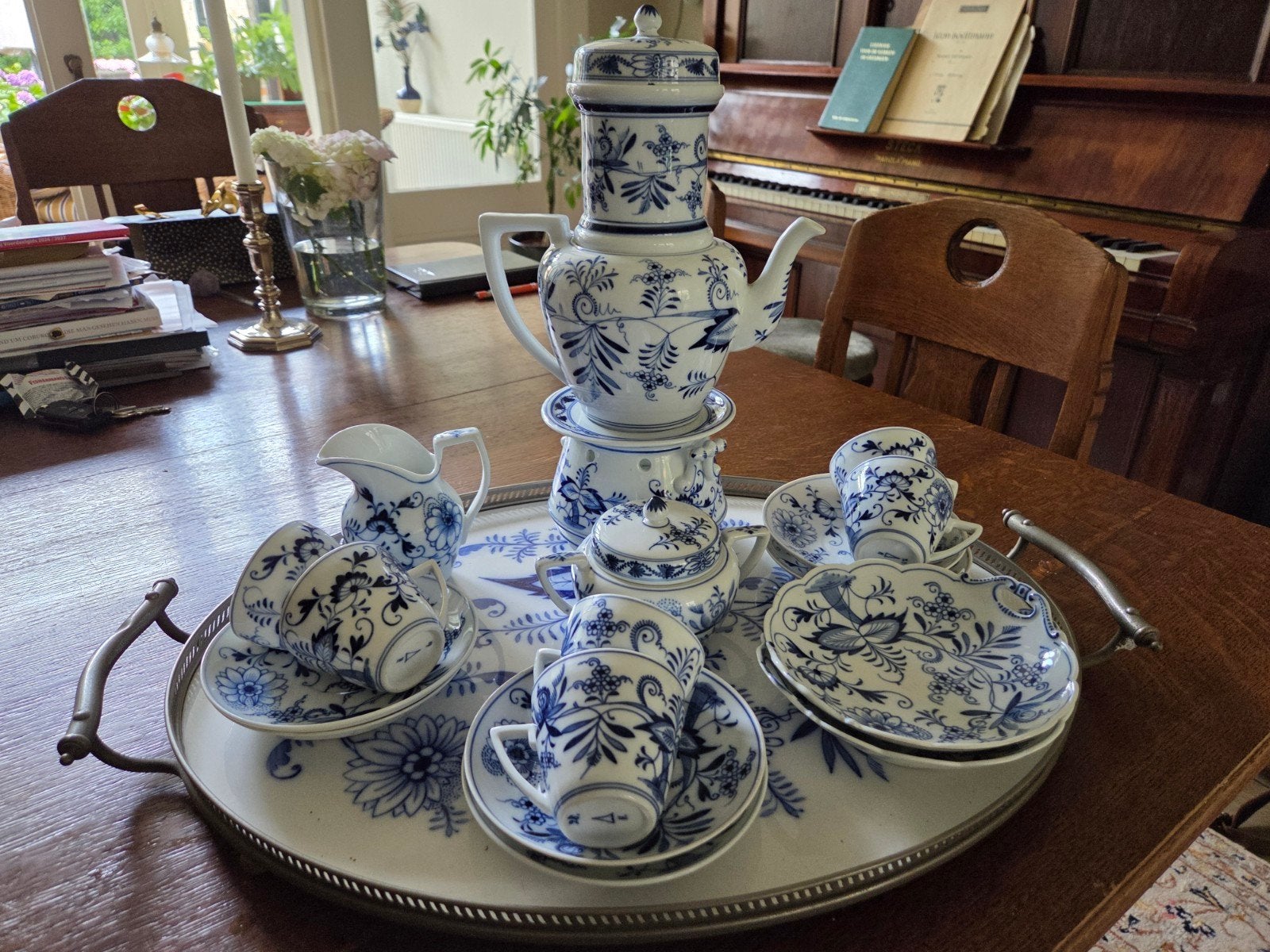 Antiek Huttensteinach zwiebelmuster koffie servies, Ophalen