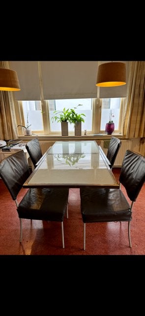 Moderne eettafel - Glas en metaal, Huis en Inrichting, Ophalen, Gebruikt, 50 tot 100 cm, Vijf personen of meer