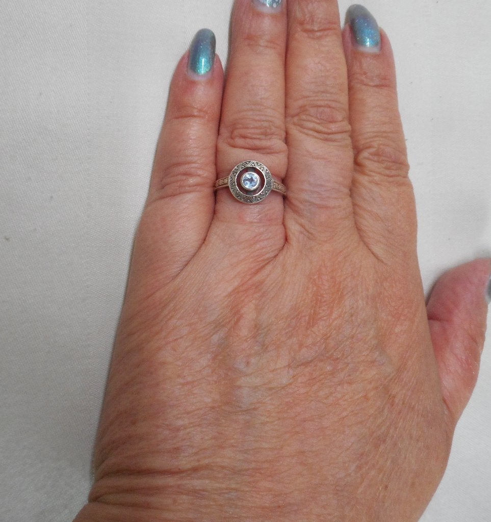 Zilveren Art Deco ring met blauwe steen nr.777, Verzenden, Zilver, Ring, Met edelsteen