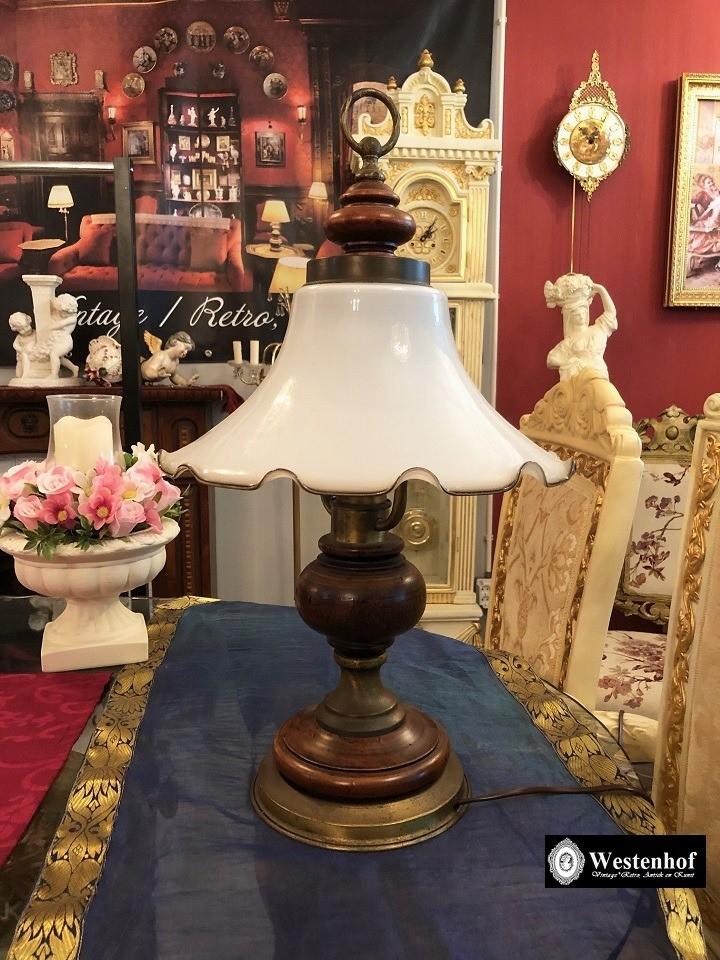 Groot brocante olielamp / tafellamp antiek koper, voet, Ophalen of Verzenden
