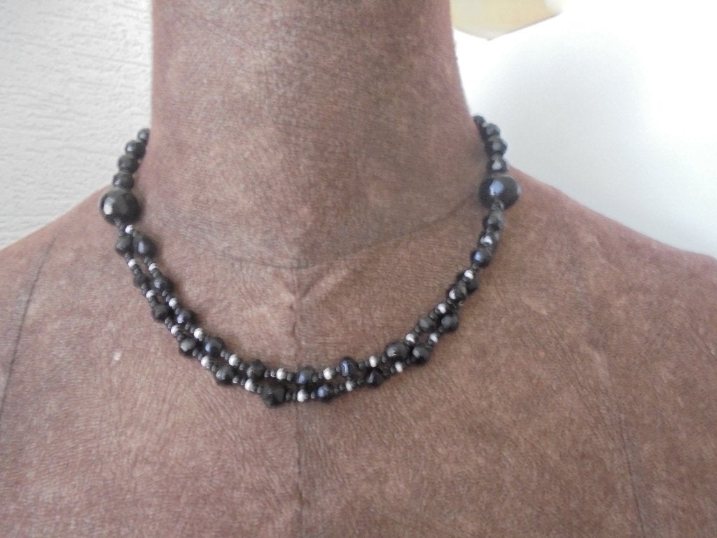 French jet ketting zwarte glas kralen, Ophalen of Verzenden, Zo goed als nieuw, Overige kleuren, Overige materialen