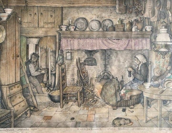 Jan Strube kleurde zijn prent zelf in op verzoek vd kopers, Ophalen, Realistisch, Handgeschilderd, Print
