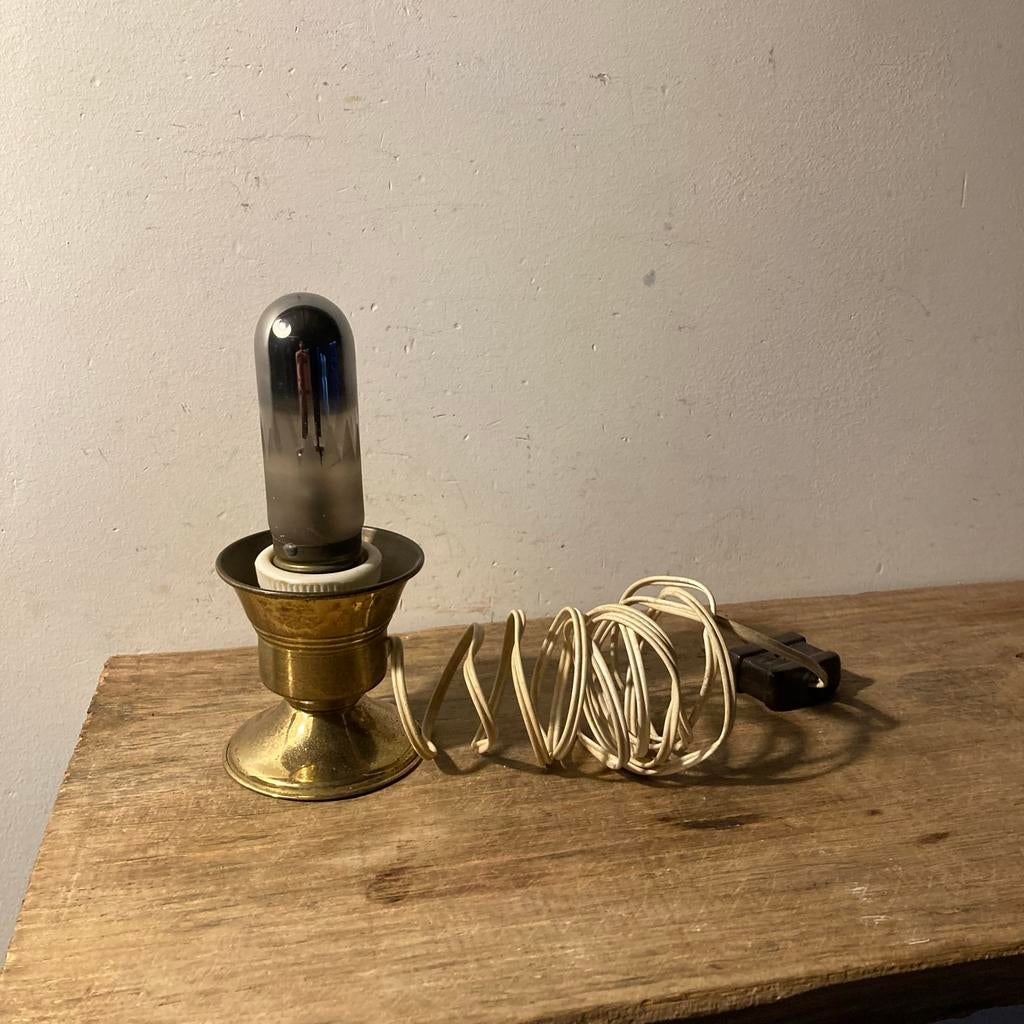 Vintage koperen lampenvoet met stenen fitting, Ophalen of Verzenden