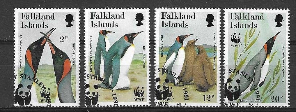 Falklandeilanden Michel 538-541 gestempeld WNF, PINGUÏNS, Ophalen of Verzenden, Gestempeld