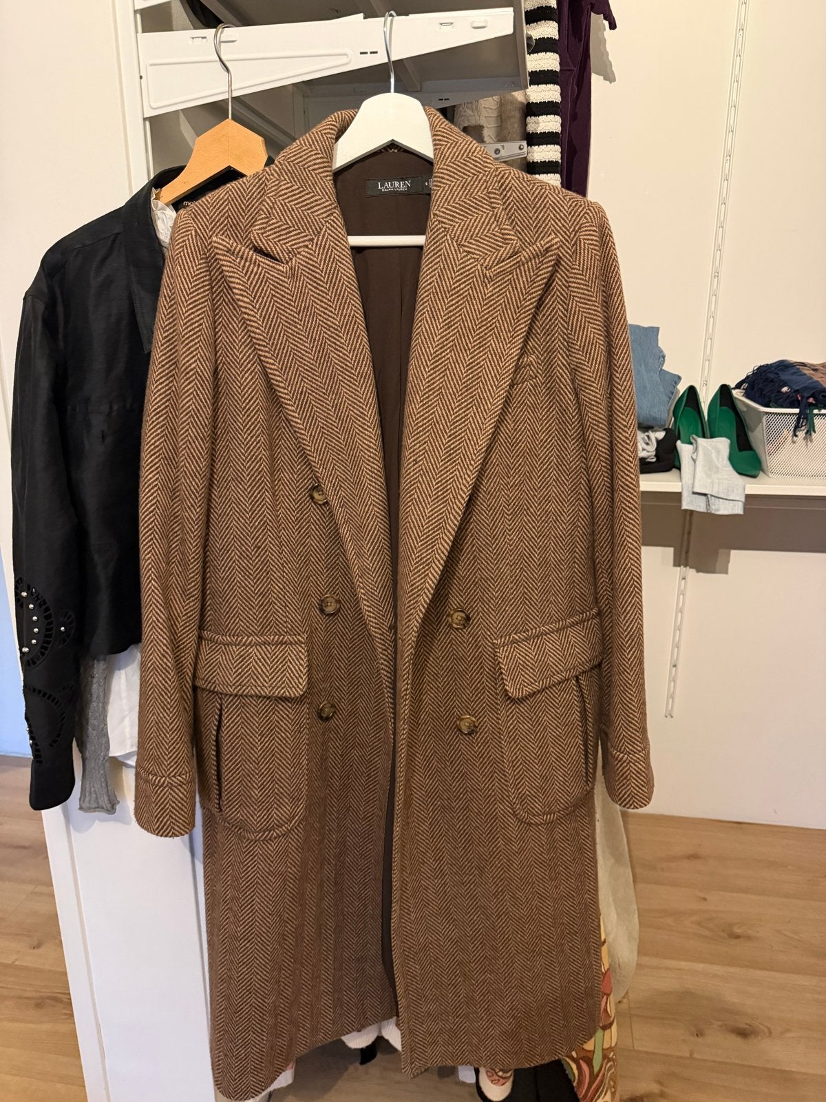 Lauren Ralph Lauren wollen jas - Bruin visgraatpatroon, Ophalen of Verzenden, Zo goed als nieuw, Maat 36 (S), Bruin