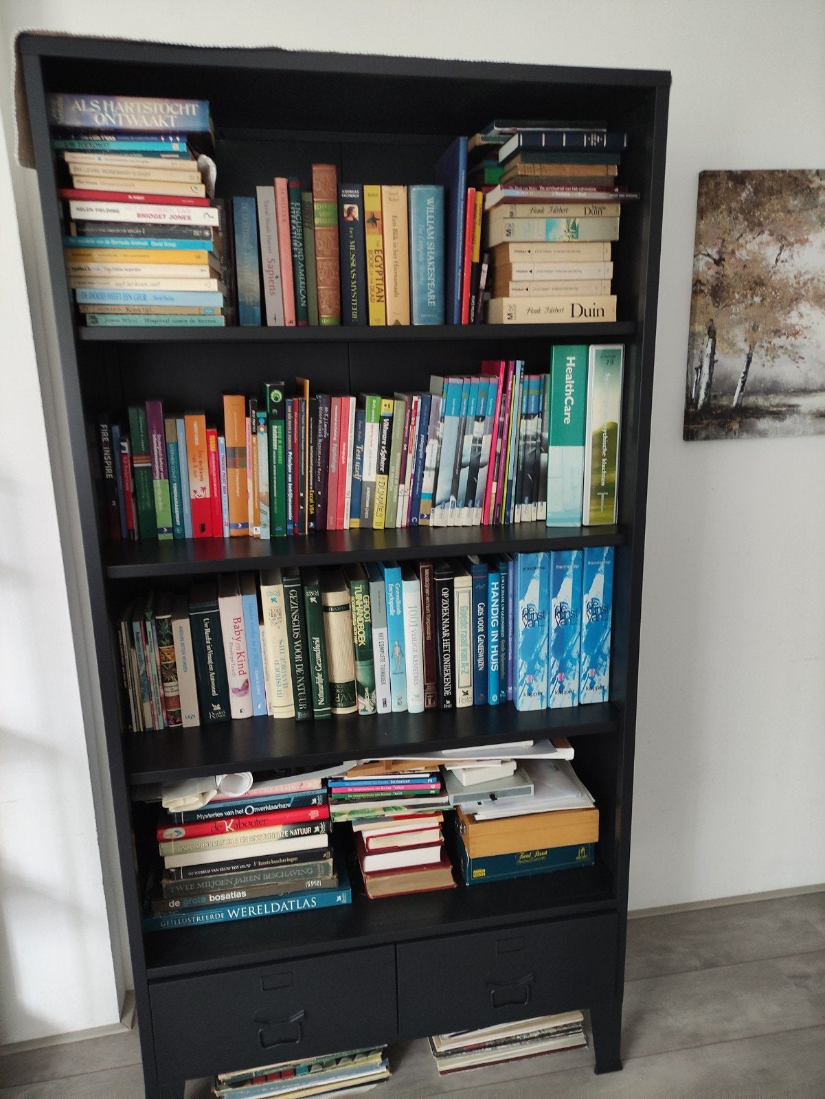 Industriële metalen boekenkast / bibliotheekkast – Zwart, Huis en Inrichting, Ophalen, Met plank(en), 50 tot 100 cm, Zo goed als nieuw