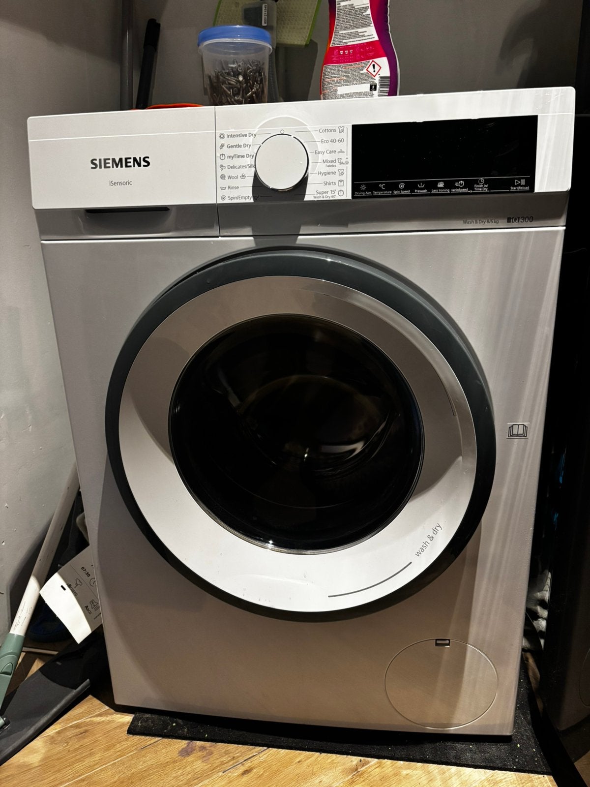 GOEDE STAAT! SIEMENS WAS DROOGCOMBINATIE 8KG /5KG, Ophalen, Zo goed als nieuw, 1200 tot 1600 toeren, 85 tot 90 cm