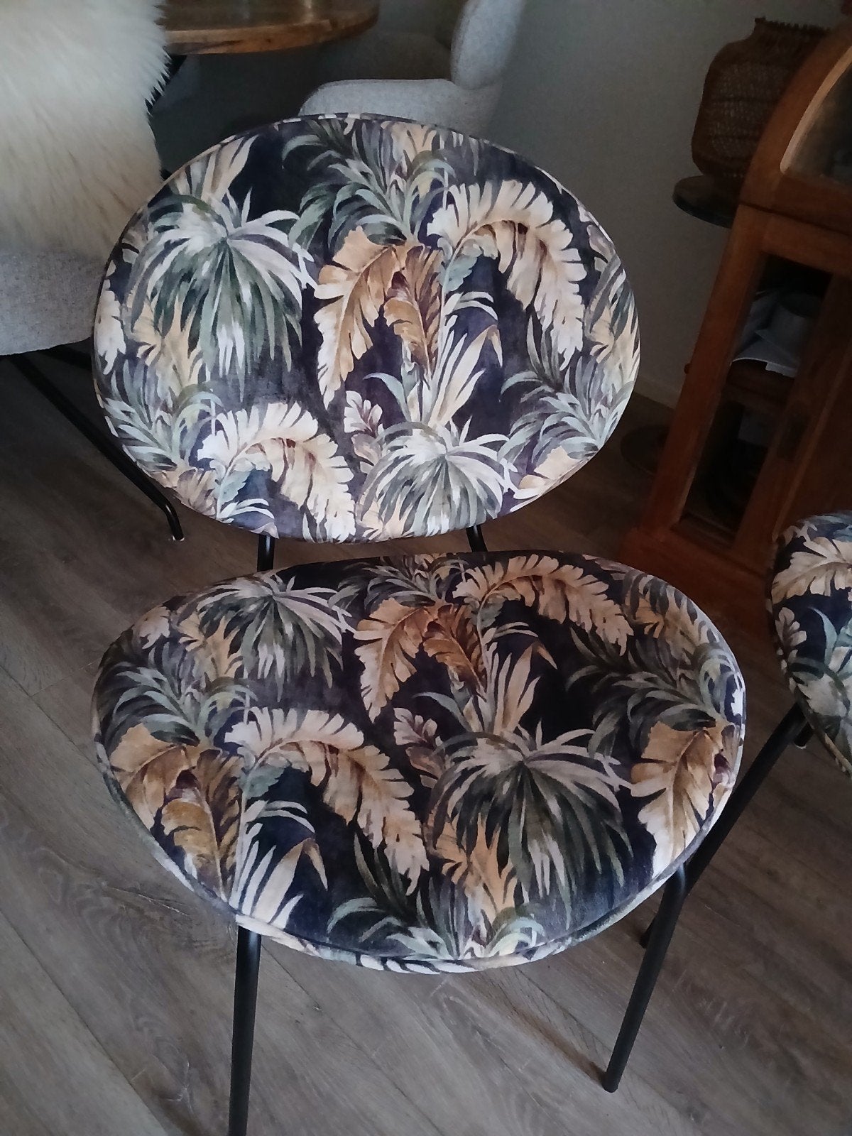 4 Kwantum eetkamerstoelen  jungle/palmprint – velours, Huis en Inrichting, Stoelen, Ophalen, Gebruikt, Overige kleuren