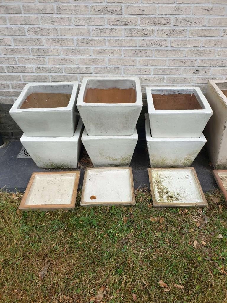 6x Large geglazuurde vorstbestendige bloempot + schaal, Rond, Ophalen of Verzenden, Aardewerk, Binnen