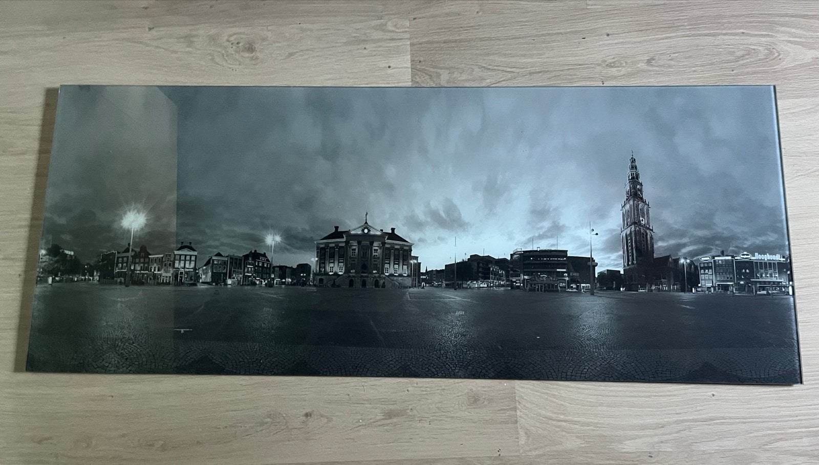 Grote panorama foto van de Grote Markt in Groningen, Huis en Inrichting, Ophalen of Verzenden, Gebruikt, 100 tot 125 cm, Foto of Poster