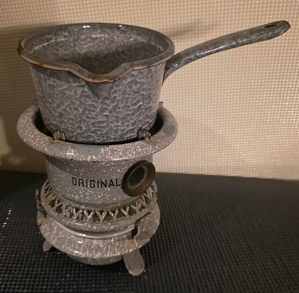 Vintage geëmailleerde koffiebrander met pan - 'Original', Ophalen of Verzenden