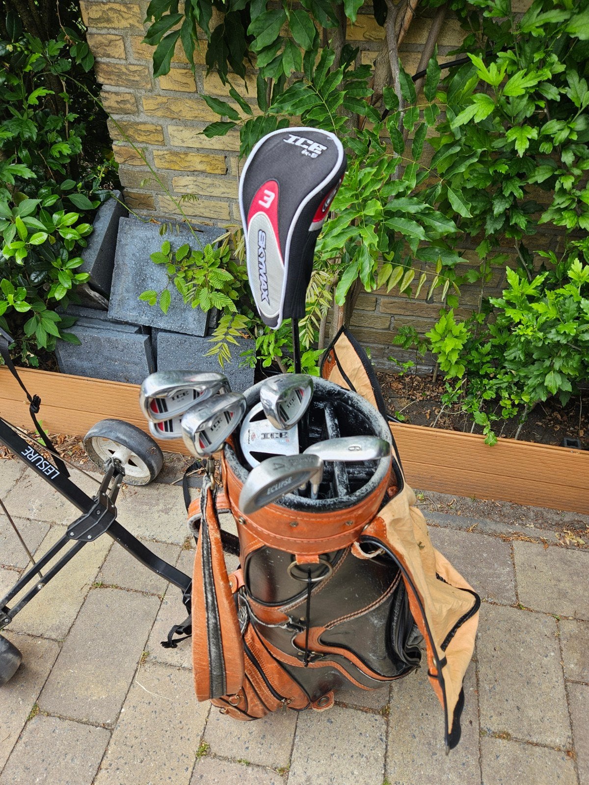 Te koop vintage golftas en trolley met 1/2 Skymax set., Ophalen of Verzenden, Gebruikt, Set