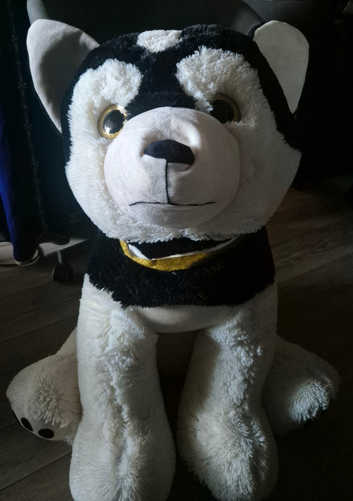 Grote Husky knuffel - Zwart/Wit, Overige merken, Overige karakters, Zwart, Zo goed als nieuw