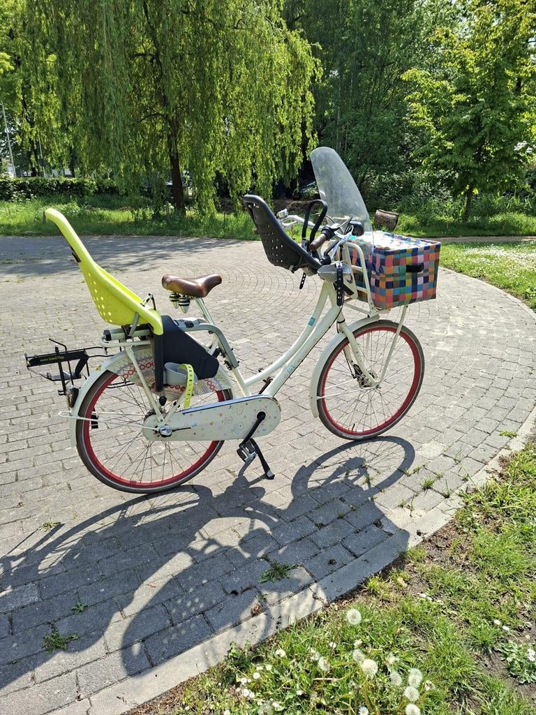 Mamafiets met kinderzitjes en mand - 47 cm frame, Fietsen en Brommers, Fietsen | Dames | Moederfietsen, Gebruikt, Mandje, 47 tot 50 cm
