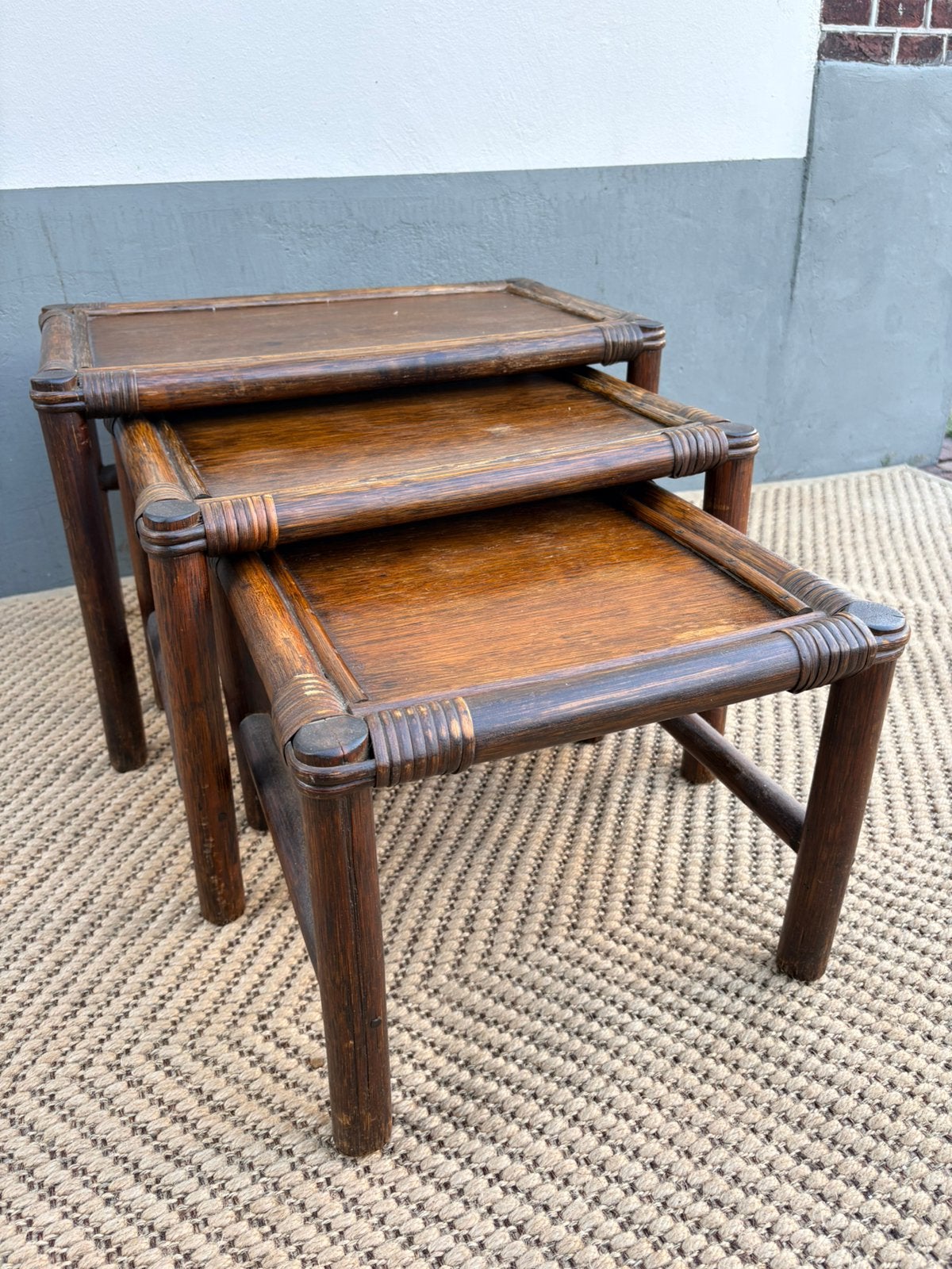 Vintage Rotan Mimiset (3 Stuks) – Jaren '70 Manou & Hout, Antiek en Kunst, Ophalen