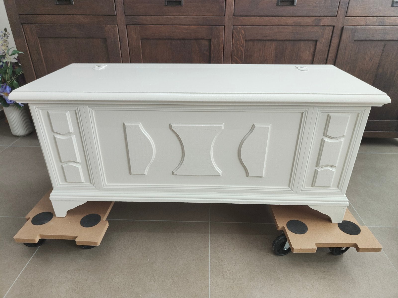 Brocante dekenkist., Huis en Inrichting, Woonaccessoires | Kisten, Ophalen, Gebruikt, Eikenhout