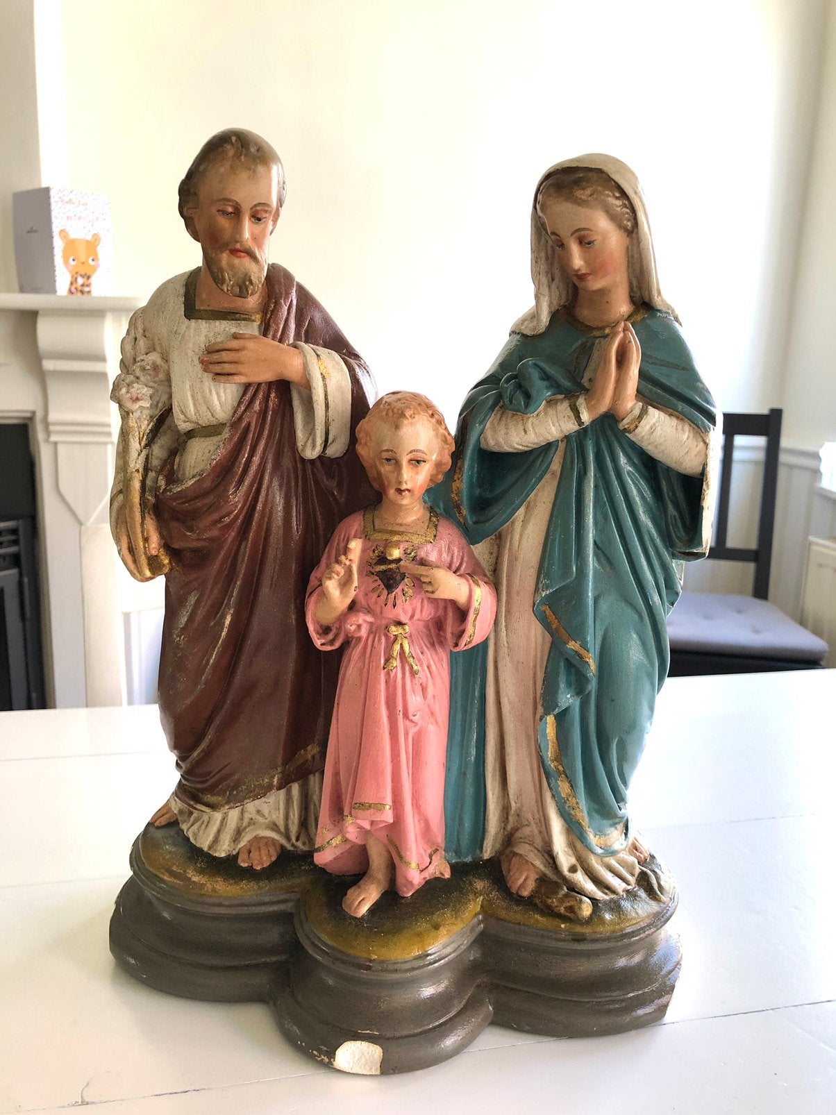 Mooi oud brocante familie beeld, Maria-Jozef-kindje Jezus, Ophalen of Verzenden