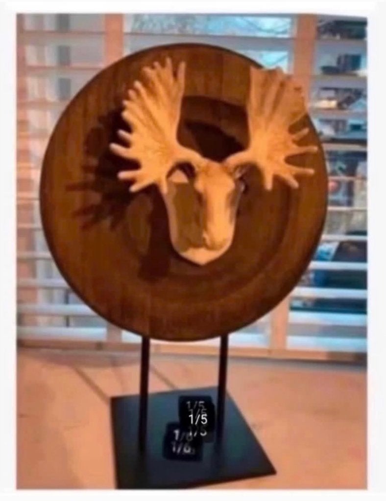 Tuinbeeld Eland kop poly houten ondergrond metalen staander, Ophalen of Verzenden