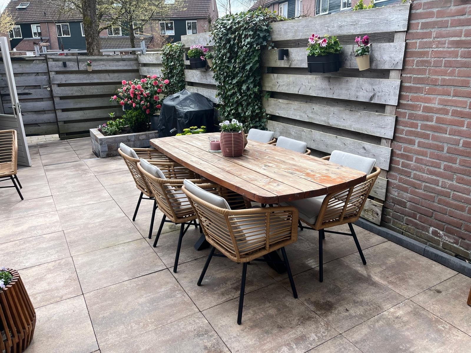 Tuintafel met stoelen, Tuin en Terras, Tuintafels, Ophalen, Gebruikt, Ovaal, Hout