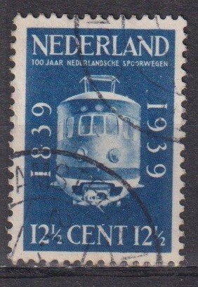 Nederland 1939 nr. 326 Spoorwegen 100 jr. Trein AMSTERDAM1, Verzenden, Gestempeld, Treinen