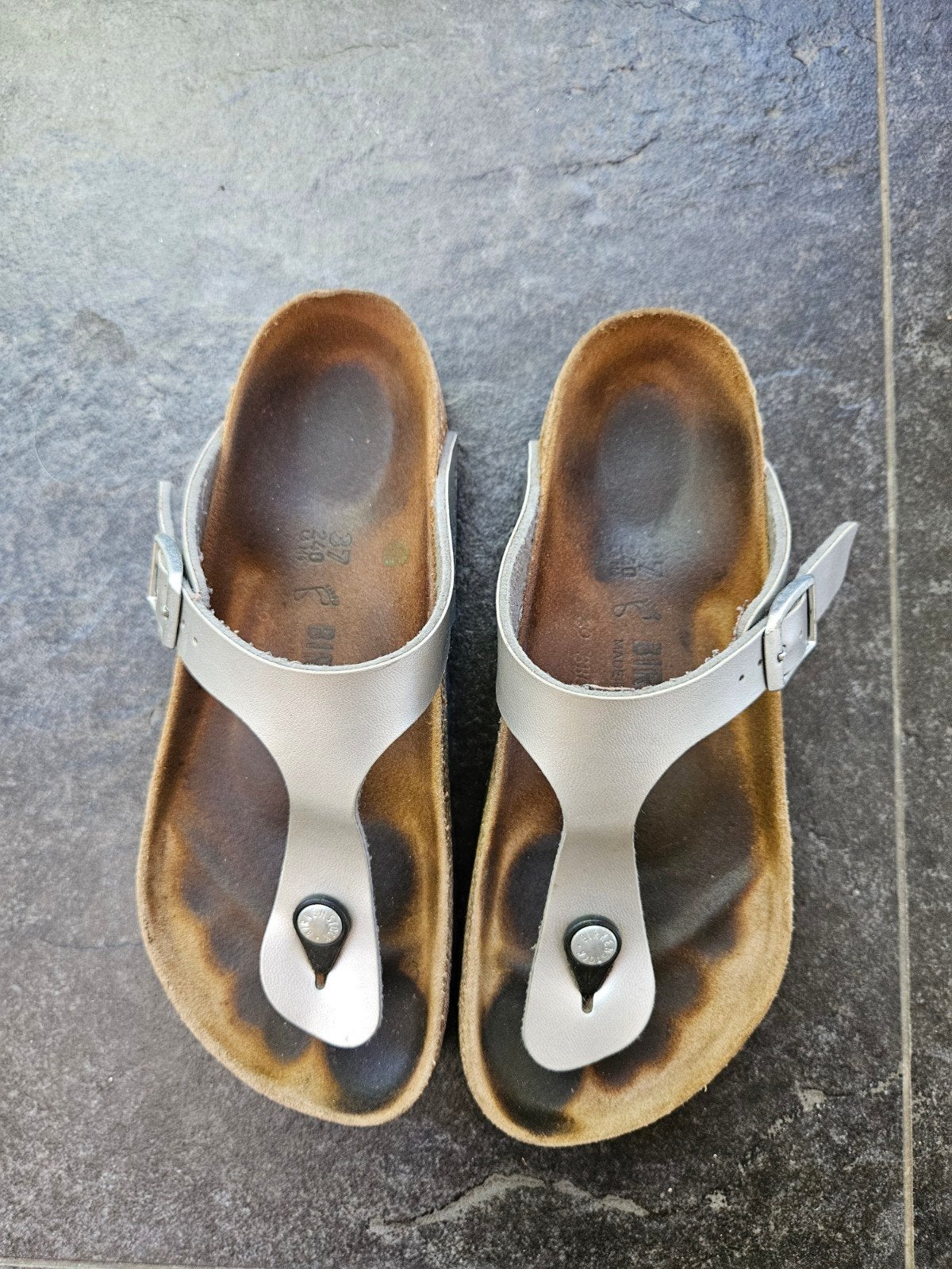 Birkenstock sandalen zilver maat 37, Overige kleuren, Gedragen, Birkenstock, Sandalen of Muiltjes