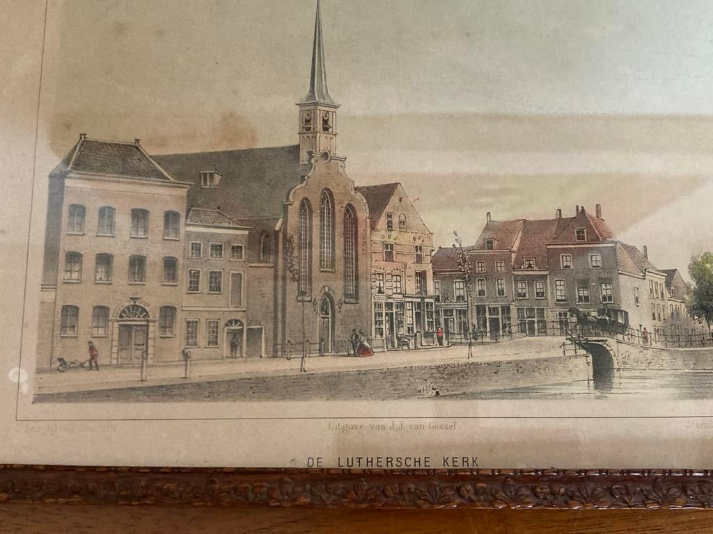 Antieke prent 'De Luthersche Kerk' - J.J. van Gossel, Antiek en Kunst, Kunst | Etsen en Gravures, Ophalen of Verzenden