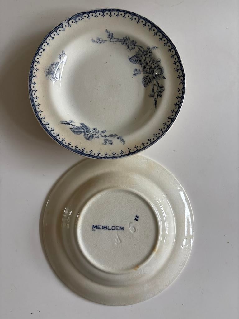 Antiek Meibloem bord - Blauw-wit bloemmotief, Ophalen
