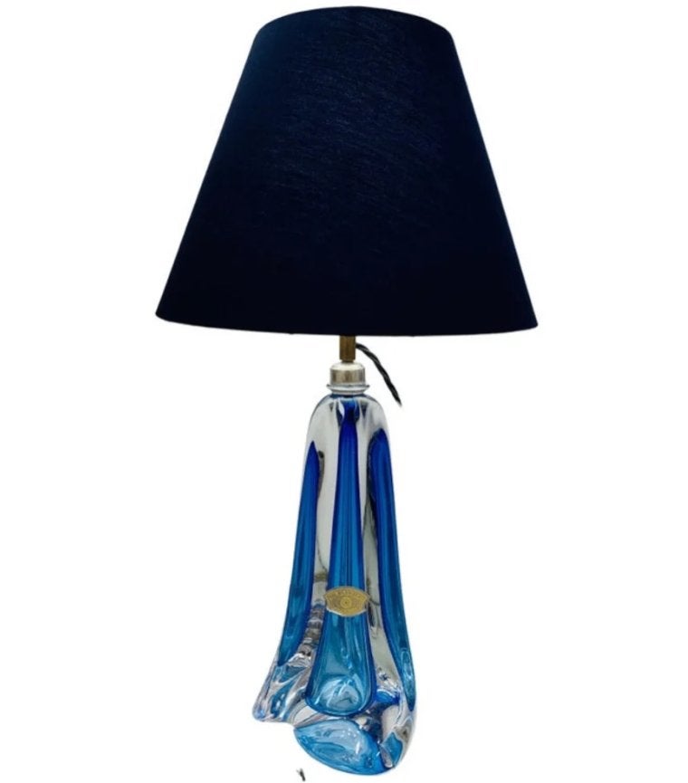 Val St Lambert Blauwe Glazen Tafellamp uit de jaren 1950, Antiek en Kunst, Ophalen of Verzenden